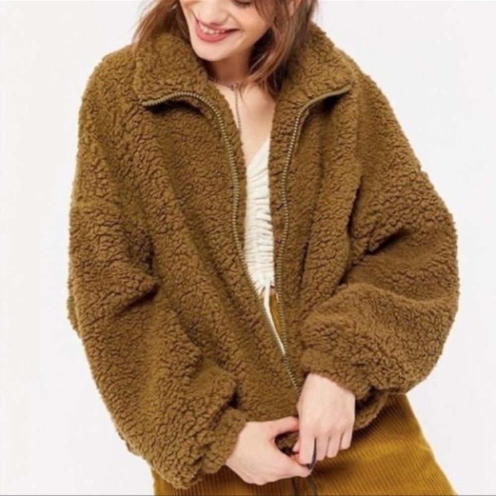 Urban Outfitters Fuzzy Drawstring Teddy Coat